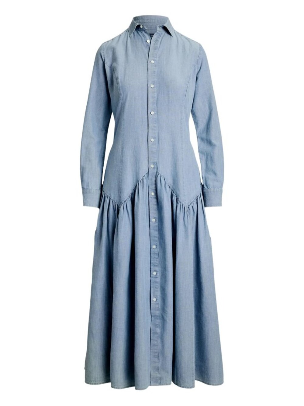 NWT Polo Ralph Lauren Cotton-Linen Chambray Midi in Pacific Blue Shirt Dress 4 - Picture 5 of 14
